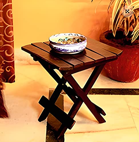 Image of Wood Polished And Furnished End Table /Stool With Antique Polish Multipurpose Coffee Stand Table (Square, 15 Inches)