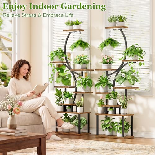 Image of BACEKOLL Plant Stand Indoor with Grow Light - 2 Pack Tall Indoor Plant Shelf, 62 inch Corner Plant Holder, 8 Tiered Large S-Shape Flower Multiple Display Shelf for Home, Office