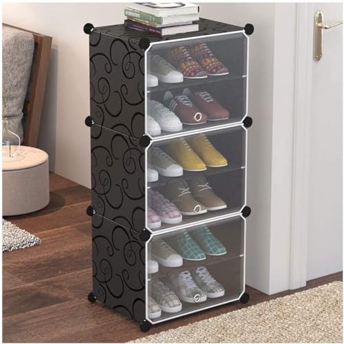 Image of Shoe Rack Multipurpose 5 Shelves Shoe Rack with Zip Door Cover & Side Pockets, Multiuse Wide Shelve,Rack for Footwear, Toys, Clothes (Black, 6-Layer)