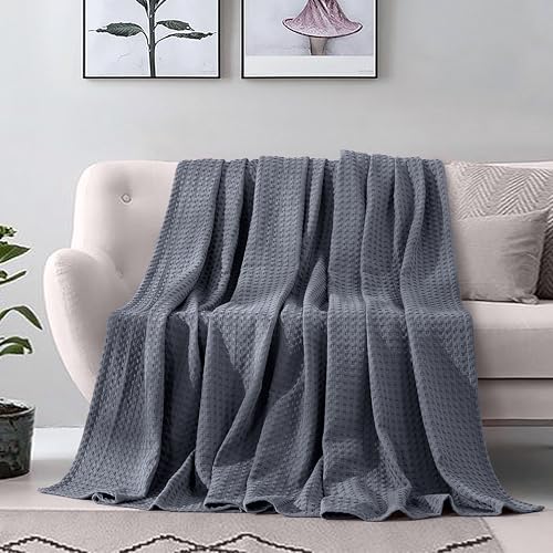 Image of Elegant Comfort Premium 100% Cotton Waffle Blanket - Lightweight Breathable Waffle Weave Bed Blanket - Soft and Warm All Season Blanket for Couch, Sofa and Bed, Queen Size 90x90 Inches, Gray