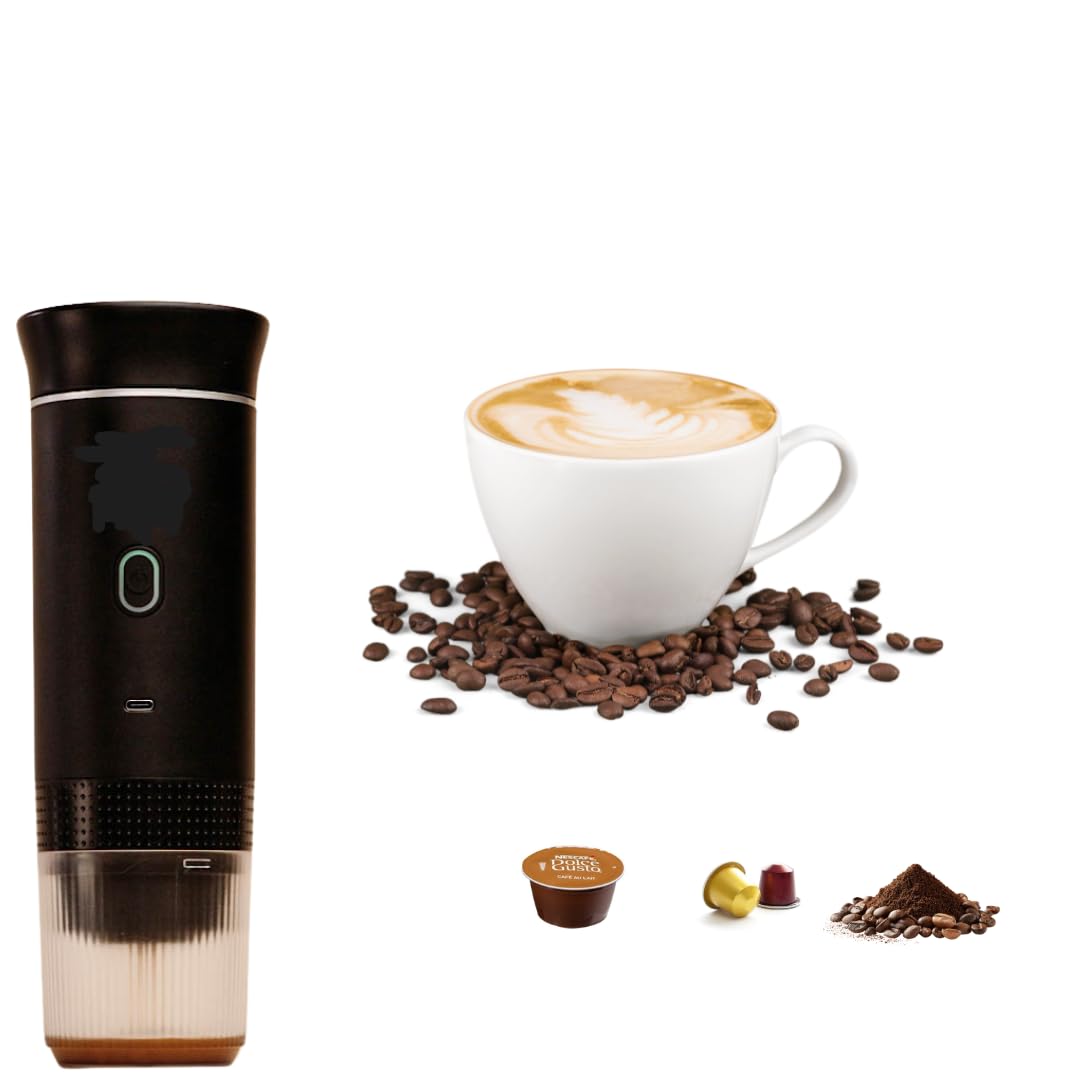 Portable 3-in-1 Coffee Maker for Capsules and Ground Coffee (60ml) - Compatible with Nespresso and Dolce Gusto - Mini Coffee Machine for Travel, Office, Camping and Car