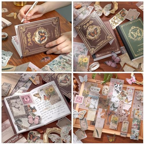 Image of yifely Paper Vintage Aesthetic Scrapbook Kit Scrapbooking Supplies Kit with Bullet Junk Journal,Stationery,A6 Grid Notebook with Graph Ruled Page DIY Journaling Gift for (Nature Whisper)