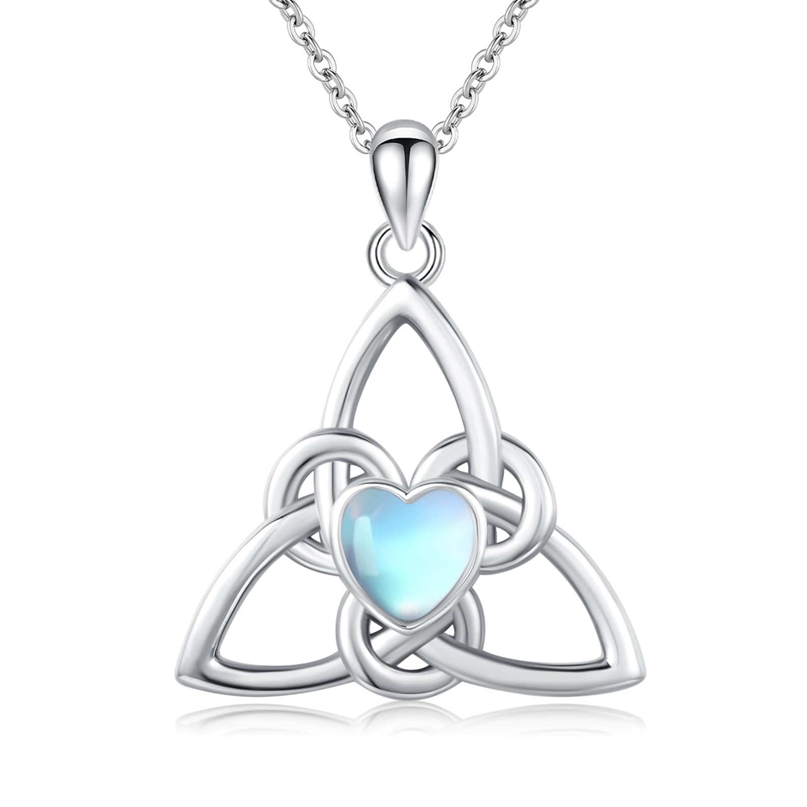 Midir&Etain Liebesknoten Kette 925 Sterling Sliver Irischer Keltischer Knoten Halskette mit Mondstein Anhänger Keltischer Schmuck Geschenke für Frauen Freundin Ehefrau