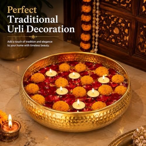 Image of Hammered Iron Metal Decorative Bowl with Golden Finish for Home Decor, Centre Table, Festive Decoration & Diwali Gift - 8 Inch