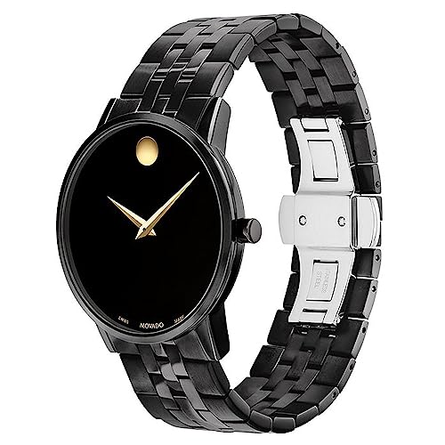 Image of Movado Museum Classic Swiss Qtz Black Dial Men's Watch| Pvd Material|Black Color Band - 0607626