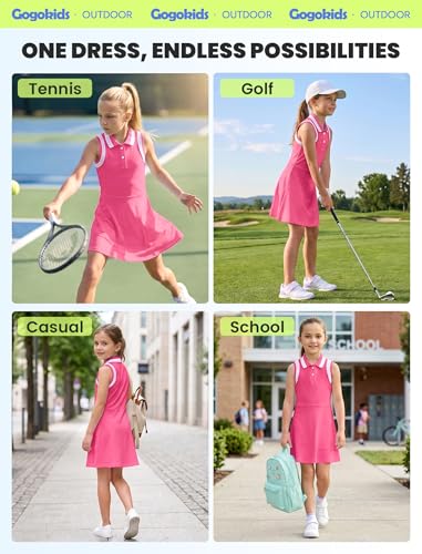 Gogokids Girls Tennis Dress Sleeveless Quick-Dry Kids Golf and Athletic Workout Outfit with Polo Collar for 6-14Y - image 6