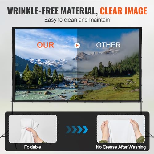 Image of VEVOR Projector Screen with Stand, 120 inch 16:9 4K 1080 HD Outdoor Movie Screen with Stand, Wrinkle-Free Projection Screen with Tripods and Carry Bag, for Home Theater Cinema Backyard Movie Night