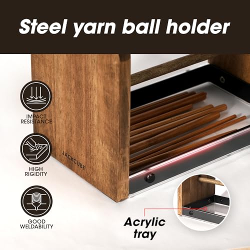 Image of J JACKCUBE DESIGN Wooden Yarn Holder with Storage Tray and 12 Crochet Hooks, Anti-Slip Yarn Dispenser for Knitting & Crochet, Portable Organizer for Craft Supplies(Black) - MK1310A