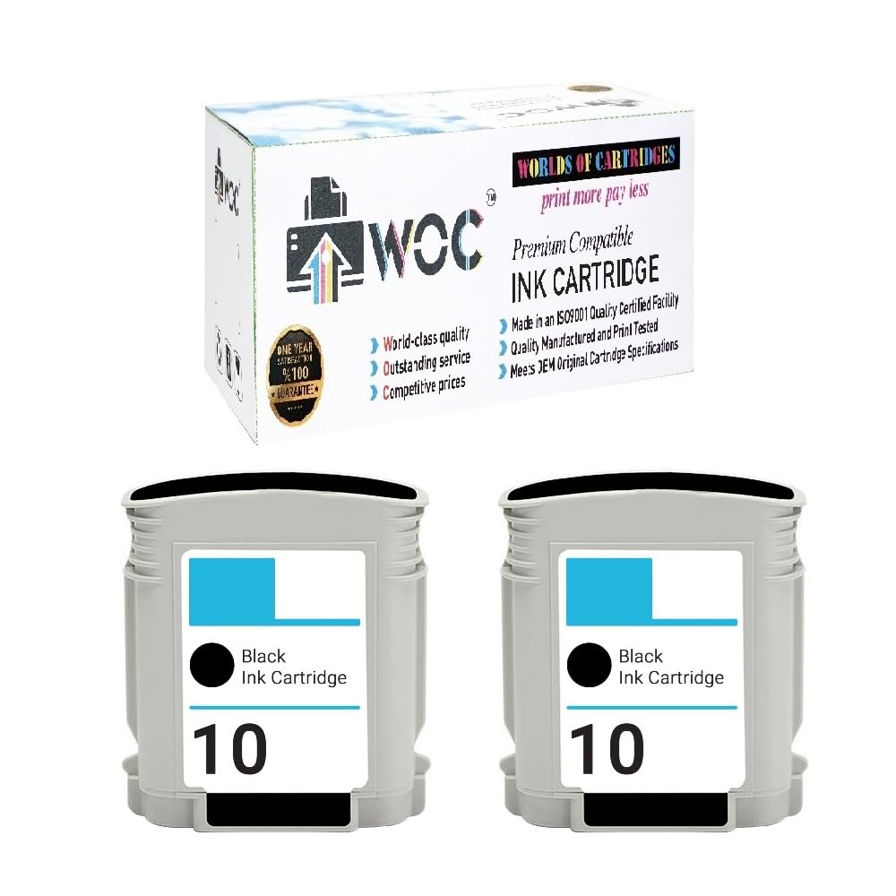 WORLDS OF CARTRIDGES WOC Remanufactured Ink Cartridge Replacement for HP 10 (C4844A) (2-Pack: 2X Black) for Use in DesignJet 500/800 / 815/820 / CC800