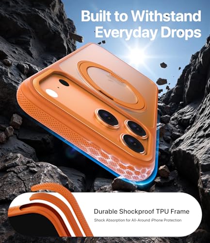 Image of for iPhone 17 Pro Max Case, Compatible with MagSafe, Slim Shockproof Military-Grade Rugged Protective Case with Stand, Camera Control, Comfort Grip (D-Orange, iPhone 17 Pro Max)