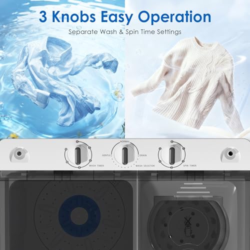 Image of INTERGREAT Portable Washing Machine, 28lbs Compact Twin Tub Washer (18lbs) and Dryer (10lbs) Combo with Timer Knobs, Mini Laundry Washer for Apartments, Dorm, RV, Camping, Gray