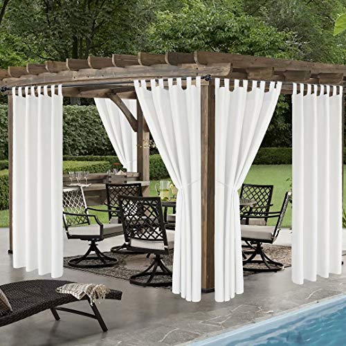 Lordtex Indoor/Outdoor Curtains - Waterproof Tab Top Patio Curtains Sun Blocking Set Of 2 Panels Thermal Insulated Curtain For Porch, Pergola, Cabana, Gazebo, 52 X 120 Inch, White #TOP3