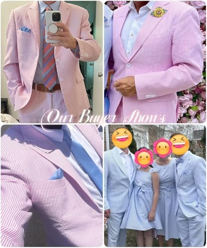 Seersucker Suit Mens 2 Piece Summer Beach Wedding Outfit for Men Classic Fit Casual Sear Sucker Suit for Grooms Prom Party2