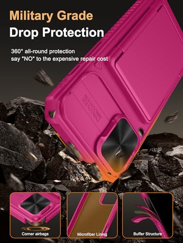 Image of Vihibii PC,Silicone For iPhone 16 Plus Case Wallet With Card Holder(4 Cards)[RFID Blocking] & Slide Camera Cover & Raised Edges Protect Screen,Shockproof Rugged Phone 5G 6.7 inch 2024,Pink
