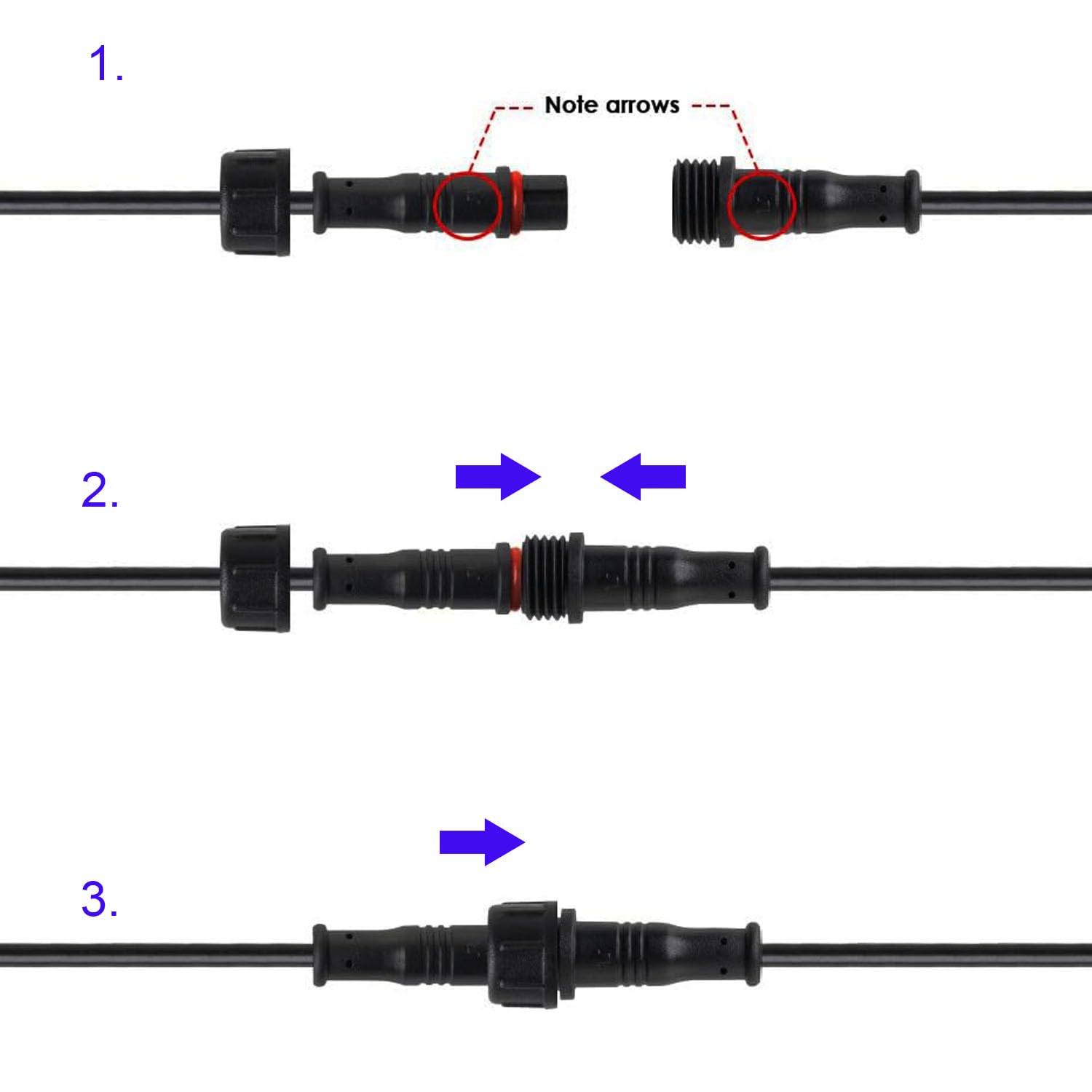 RUNCCI-YUN 5 par 2 pin wodoodporne złącza przedłużacz wtyczka męska i żeńska 2 piny IP67 wodoodporne złącze elektryczne przedłużacz 22AWG 20 cm ara taśmy LED