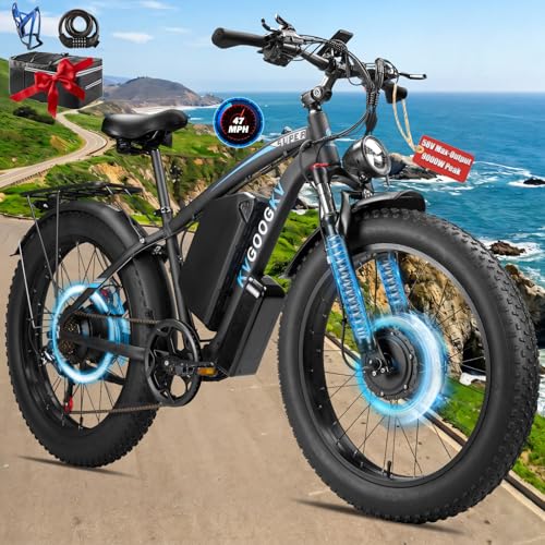9000W Peak Dual Motor Ebike,58V Max-output 1972Wh Electric Bike for Adults,44-47MPH Fast Ebike,Long Range Battery Up to 105 Miles,24"×4.0 Fat Tires Electric Mountain Bike for Snow Off-Road (Black)