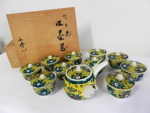 Amazon.co.jp: 牡丹に（唐）獅子が描かれた「青九谷」茶器10客 