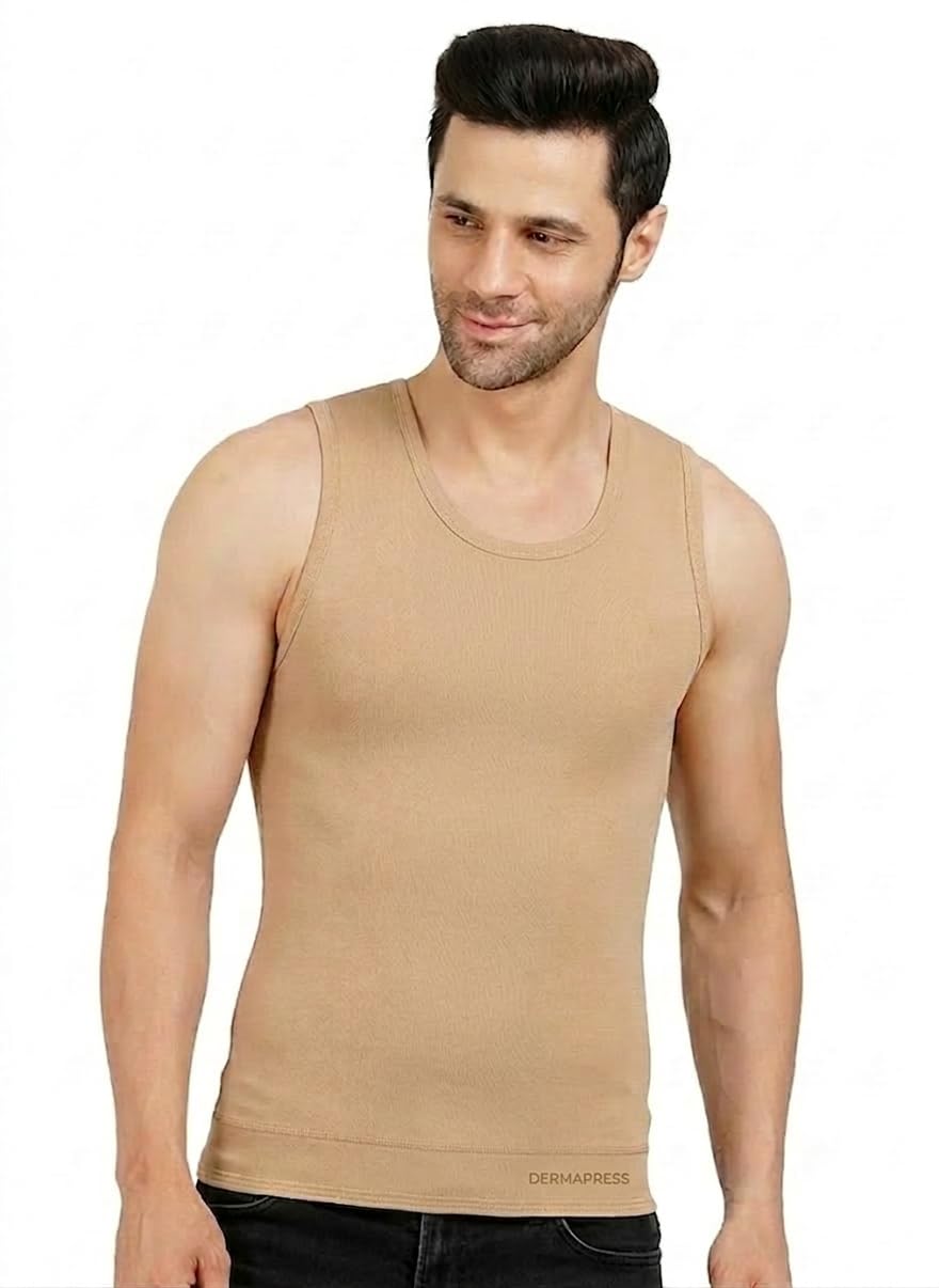 dermapress Gynecomastia Full Vest || HIGH COMPRESSION || Velcro Closure || Chest Shapewear || Comfortable for Men || Tomboy Chest Binder || Shapewear for Post-Surgery | (Beige, Back Velcro_S)-picture-40