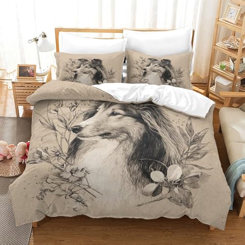 Parure de lit microfibre 260x220 housse couette chien imprimé 3D