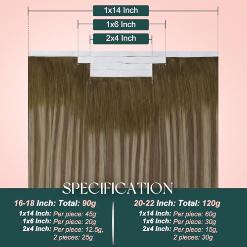 Image of Easyouth 120g 22inch Tape in Weft Hair Extensions Human Hair Balayage Human Hair Tape in Extension Dark Brown Fading to Brown Mixed Blonde Invisible Tapes in Weft Extensions Add Volume to Hair 4pcs
