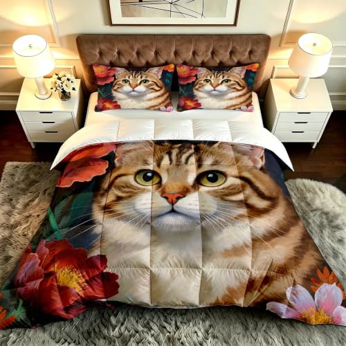 Gumntun Edredón Cama 105-200x200 cm Gato Animal de Colores, Microfibra Lavable y Transpirable 3D Juego de Ropa, Matrimonial FáCil Lavar Juego de Cama Estampado para Regalo_B20524