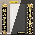 Birthday Lighted Banner Decorations for Men Women - Black Gold Happy Birthday Porch Sign with LED Light Party Supplies, 16th 21st 30th 40th 50th 60th 70th 80th 90th Bday for Indoor Outdoor - Image 5