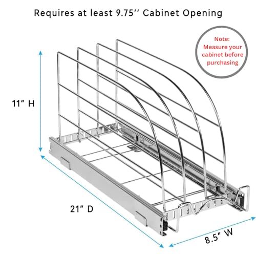 Pull Out Cutting Boards, bakeware, and pan organizer - Sliding Kitchen Cabinet Organizers and Storage Rack for Trays, Baking Pans, Cupcake Pans, etc - 8.5” W x 21” D x 10.63” H Heavy Duty, Chrome - Image 5