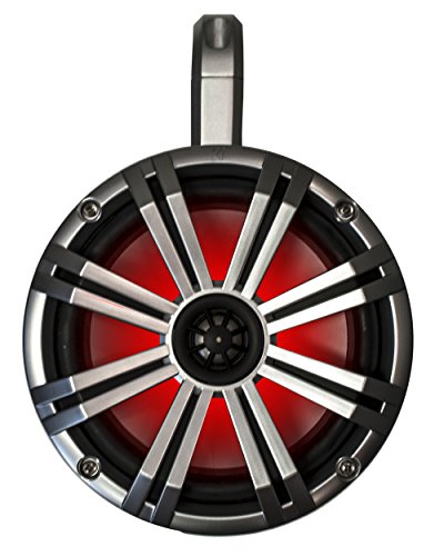 Image of KICKER Marine 8 inch LED Tower System - White Enclosures W /Silver Speakers. Includes KMLC Light Controller.