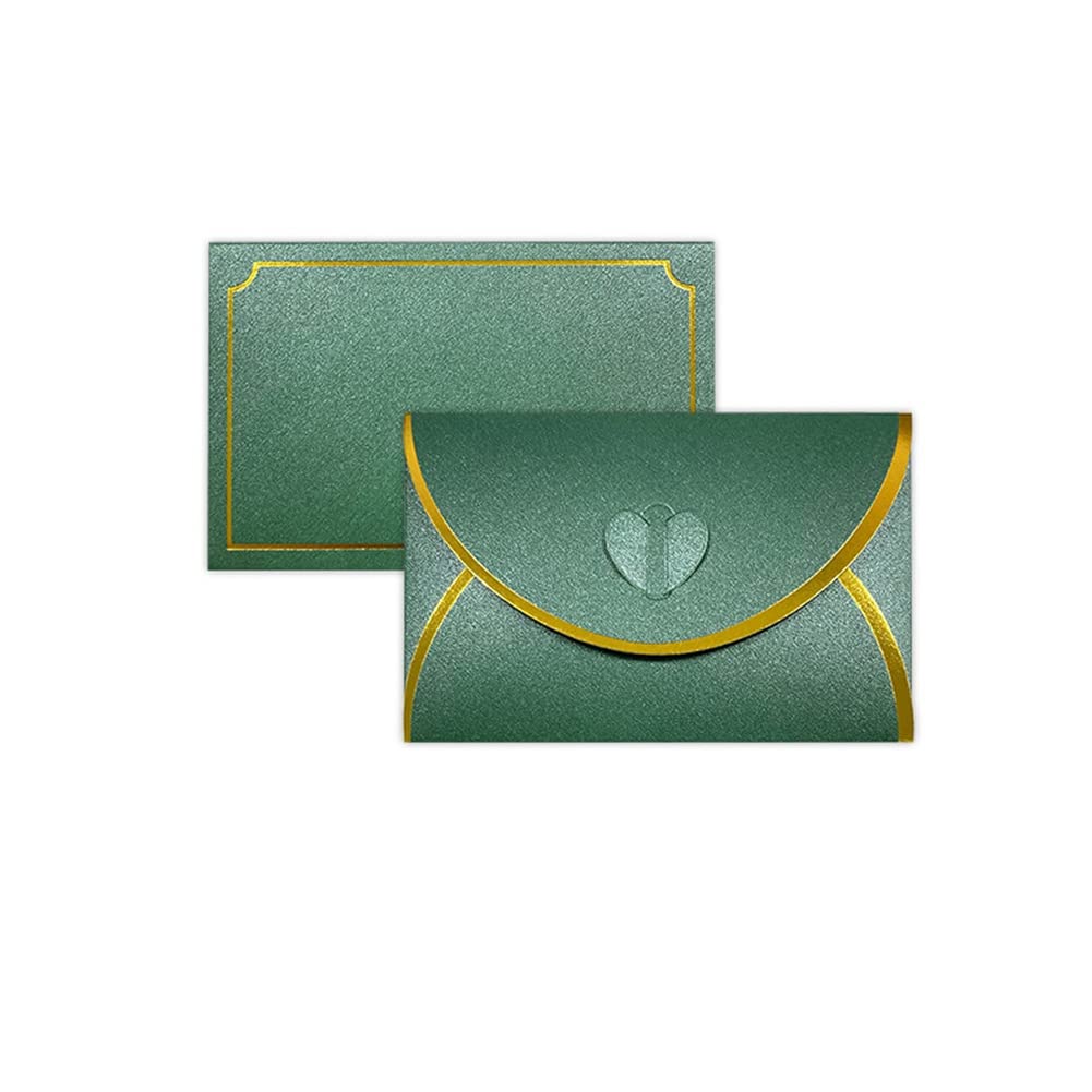 ZDSFSD 50Pcs Gift Card Envelopes with Love Buckle Envelopes with Gold Border Business High-End Envelope for Note Cards Wedding Dark Green