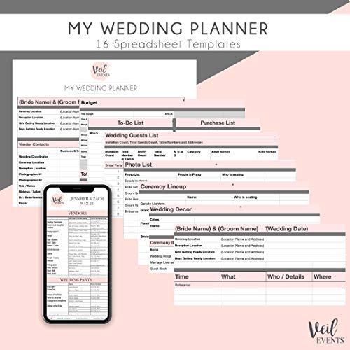 Wedding Planner And Digital Planning Spreadsheet Templates, Training Planning Videos, Timeline, Itinerary, Budget, Checklist, To-Do List, Vendors, Wedding Party, Organizer And More 8.5 X 11 Inches #TOP2