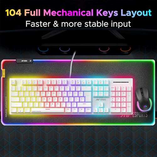 Image of Ant Esports MK3400 Pro V3 Mechanical RGB Gaming Keyboard, 104 Keys-Brown Switch, Multicolour Backlit, Anti-Ghosting, USB Wired, Media Keys, 12 LED Modes, for PC, Mac, Windows, Linux - White