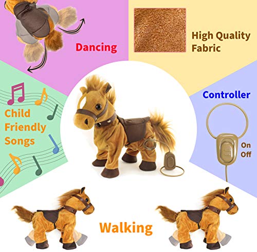 Haktoys Walk Along Horse With Remote Control Leash, Dancing Singing Walking Musical Pony Pet, Realistic Animal Design With 9 Different Child-Friendly Songs #TOP1