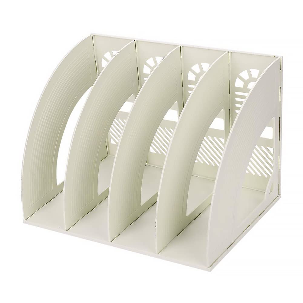 SAYEEC File Holder Storage Folder 4 Compartment Standing Desktop Hollow Organizer Files Shelf Plastic Notebook Magazine for Office School Home Supplier Students (Random Light Gray OR Blue)