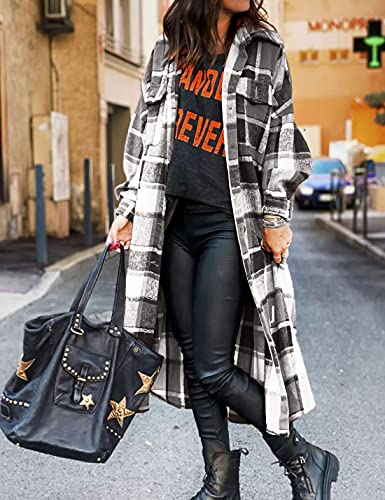 Zontroldy Women's Casual Long Plaid Shackets Trench Coats