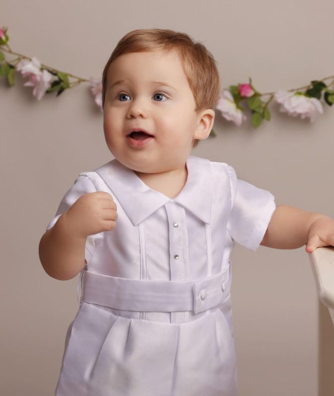 SIRRI Pelele de Bautizo con Sombrero para bebés y niños, Elegante Conjunto de Traje de Bautizo para bebés de 0 a 24 Meses