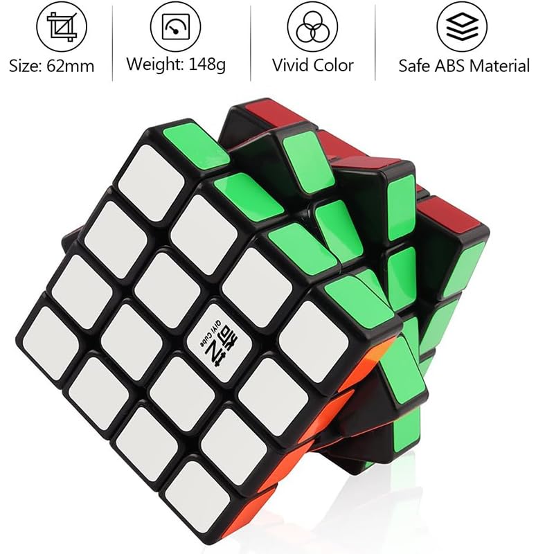 Image of HAWKISTER Qiyi QIZHENG W 4X4 Speed Cube 4X4X4 Magic Cube Puzzle, Black-Base, 3+ Years