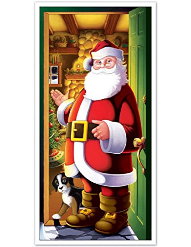 Beistle Printed Plastic Indoor Outdoor Santa Claus Cover for Front Door Home Holiday Christmas Decoration, 30' x 5', Multicolor