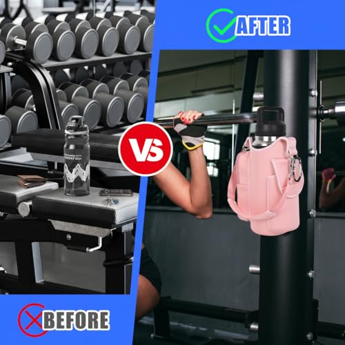 Image of icolor Gym Magnetic Bag Water Bottle Holder Gym Bottle Carrier Bag with Phone Pockets & Handle Shoulder Strap Gym Accessories Organizer for Women,5 Built-in Magnets Gym Bag Pouch Sleeve (Pink)