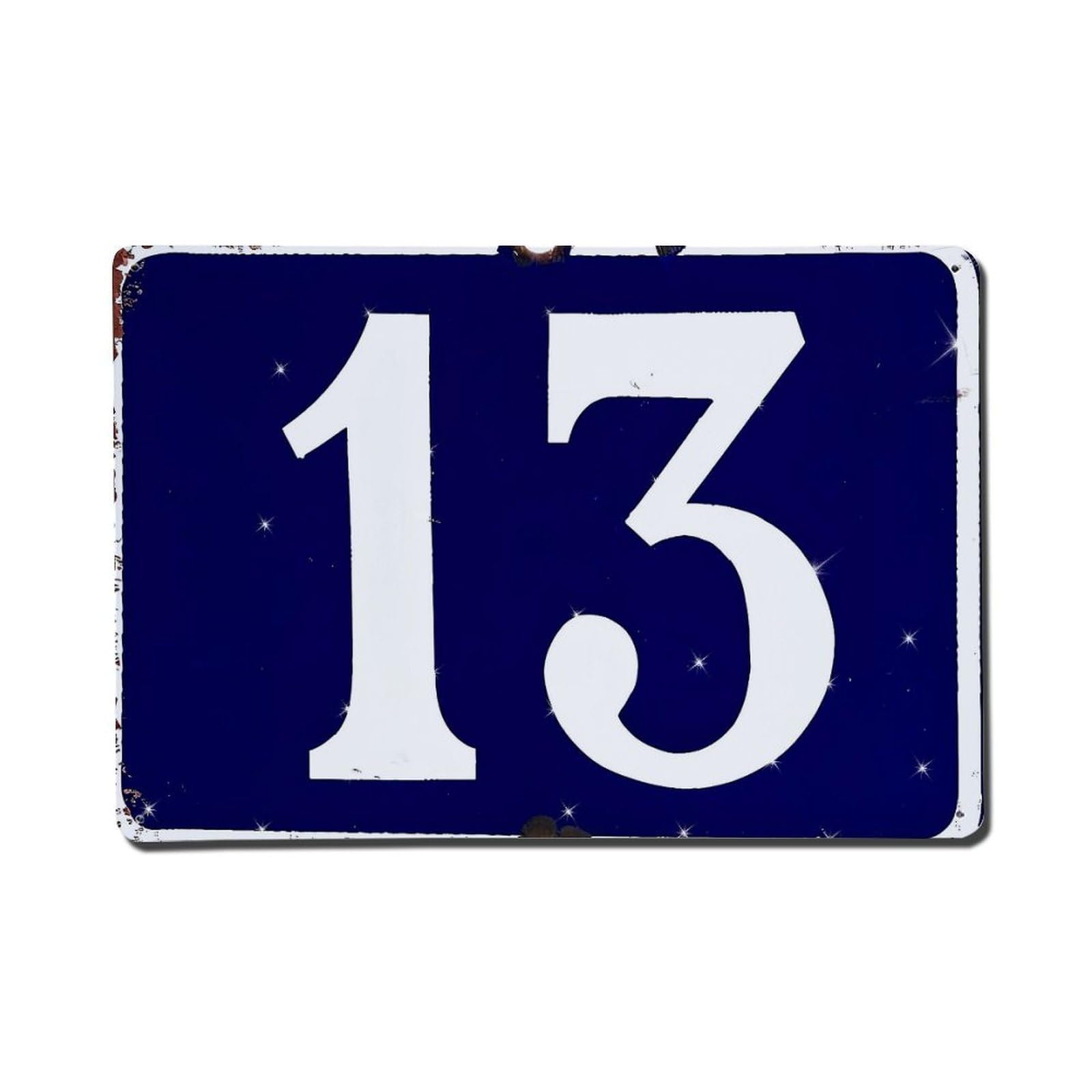 Blue Sign With White Number Thirteen Metal Tin Sign Plaque