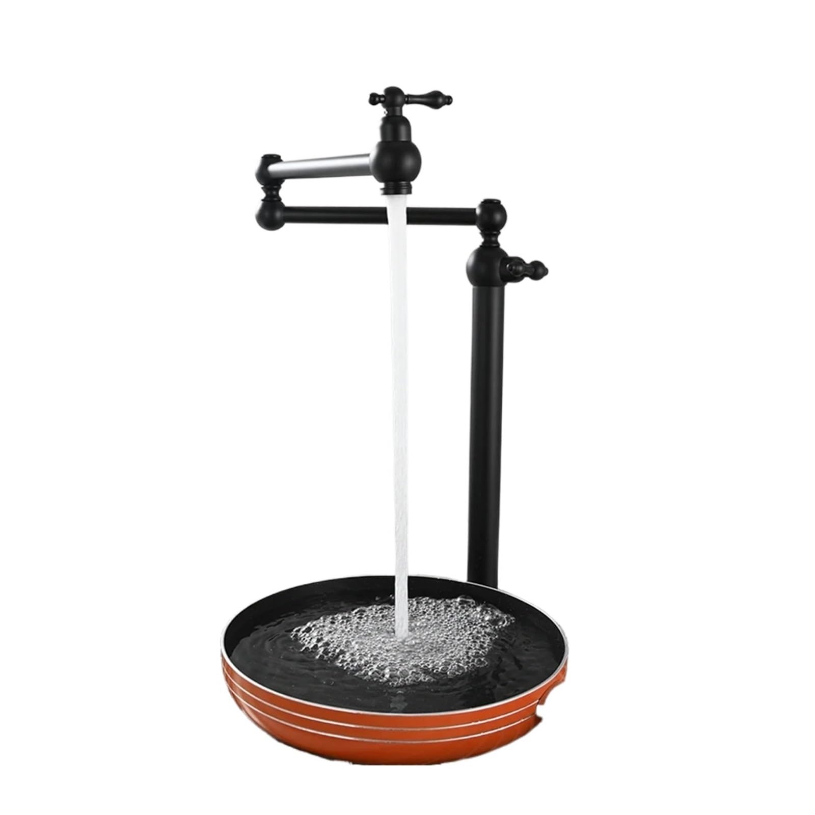 Ewsdsfs Black Brass Deck Mount Pot Filler Faucet Double Joint Folding Cold Water Kitchen Sink(Black)