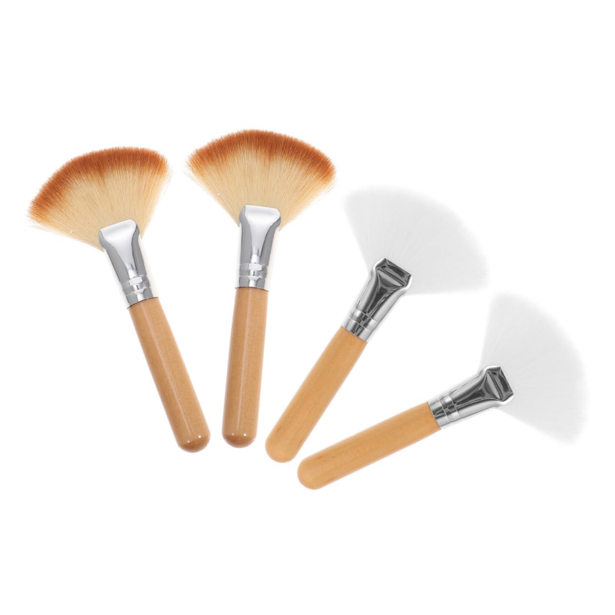 Baluue 4pcs Large Fan Shape Blush Brush for Highlighter and Nose Shadow Dual-ended Makeup Blush Brush Set Soft Hair for Professional and Beginners