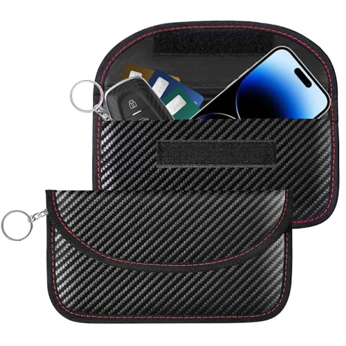2 Pack Sacs Faraday pour téléphone portable Key Fob, 8.3x4.3in Porte-clés de voiture de poche Faraday RFID Signal Blocking Holder, Protecteur d'entrée sans...
