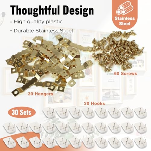Image of Primst 30 Pack Picture Hangers Kit with Screws, Sawtooth Hangers and Invisible Nail Hangers Set for Hanging Canvas Photos Frame Clock Paintings Artwork