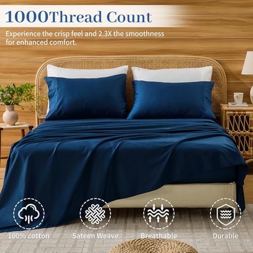 Image of Bedlifes 1000TC Egyptian Cotton Cal King Sheets, 4Pcs, 16 inch Deep Pocket