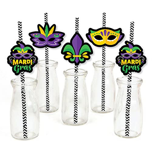 Decoración de Pitillos con Máscaras Mardi Gras - Set 24 miniatura 1