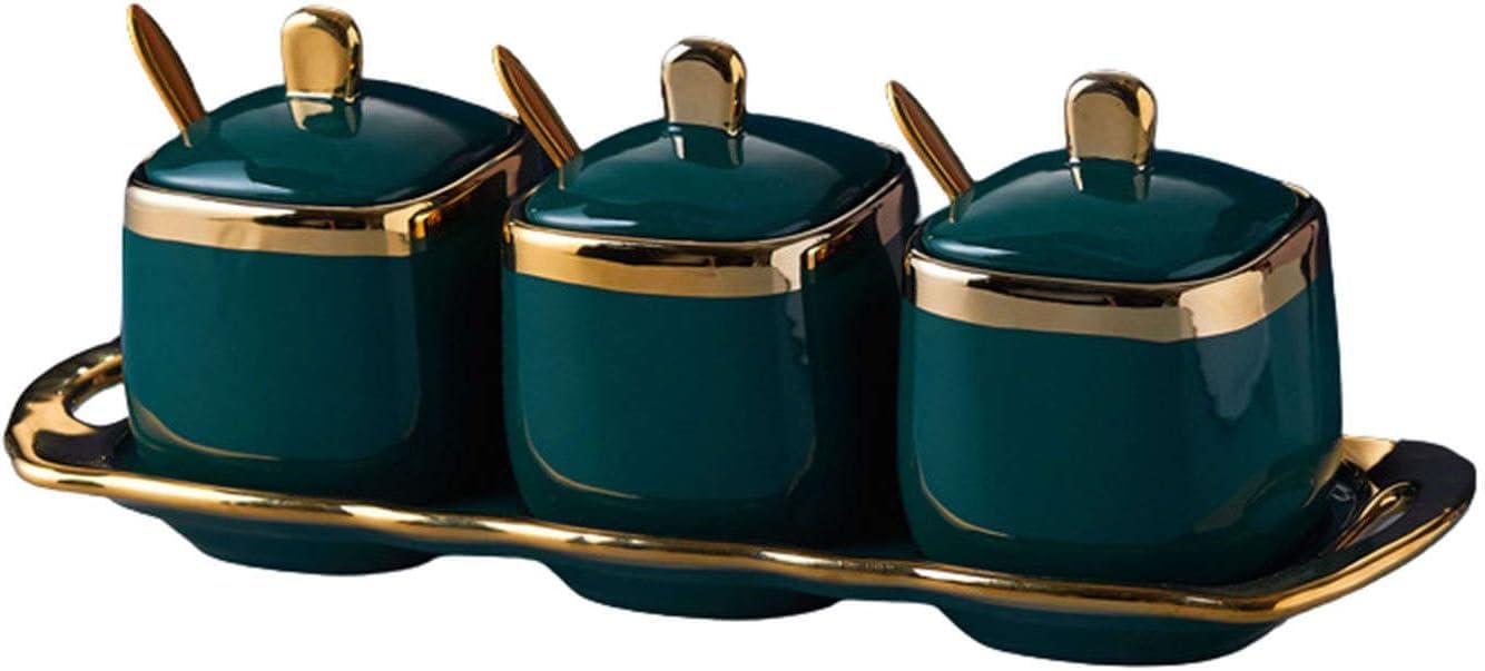 Tarro de especias de porcelana, azucarero, azucarero Phnom Penh con tapa y cuchara, 3 juegos de azucarero, recipiente de azúcar, coloridos botes de azúcar de café de cerámica-rojo-3 juegos ( Color : D