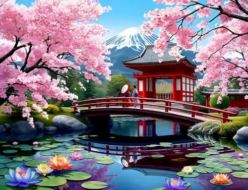 Springbok Haru in Japan 1000 Piece Jigsaw Puzzle for Adults - Cherry Blossom Garden - Unique Cut Pieces - Made in USA