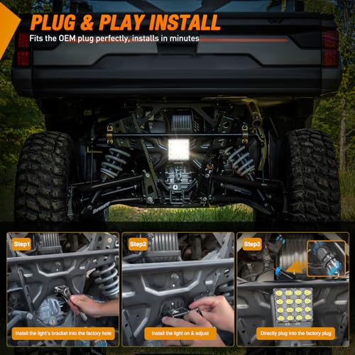 Image of Nilight Ranger Backup Light 48W Flood Reverse Rear Lights Tractor LED Pod Lighting Plug and Play Kit Compatible with Polaris Ranger 1000 XP Crew 2018 2019 2020 2021 2022 2023 2024