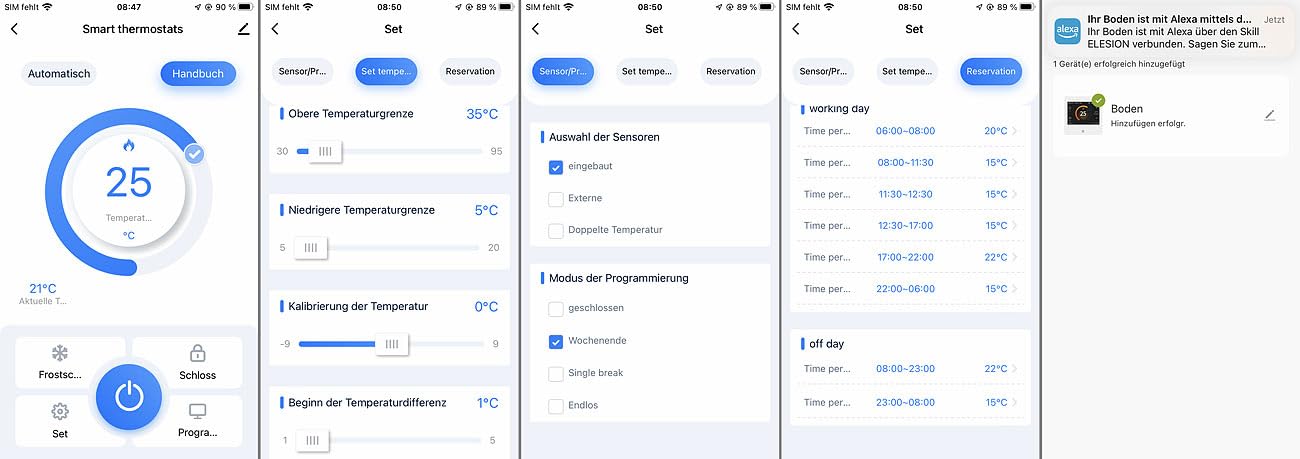 revolt Funk Thermostat WLAN: 2er-Set WLAN-Fußbodenheizung-Thermostate mit App, weiß (Raumthermostat WLAN Aufputz, Fußbodenheizung WLAN steuern, Infrarotheizung)