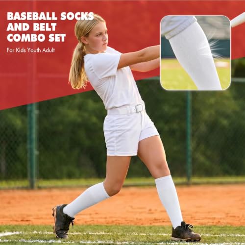 Image of WHIPPY Baseball Socks and Belt Combo Set Knee-High Softball Socks & Adjustable Elastic Belt for Kids Youth Adult